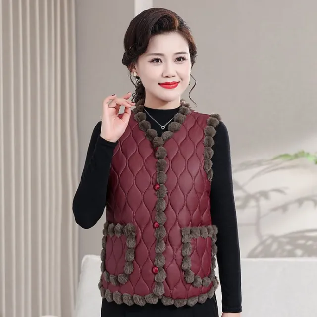 Middle aged And Elderly Fall Winter Coat Mom Vest Wine Red - Shop at LoveMi