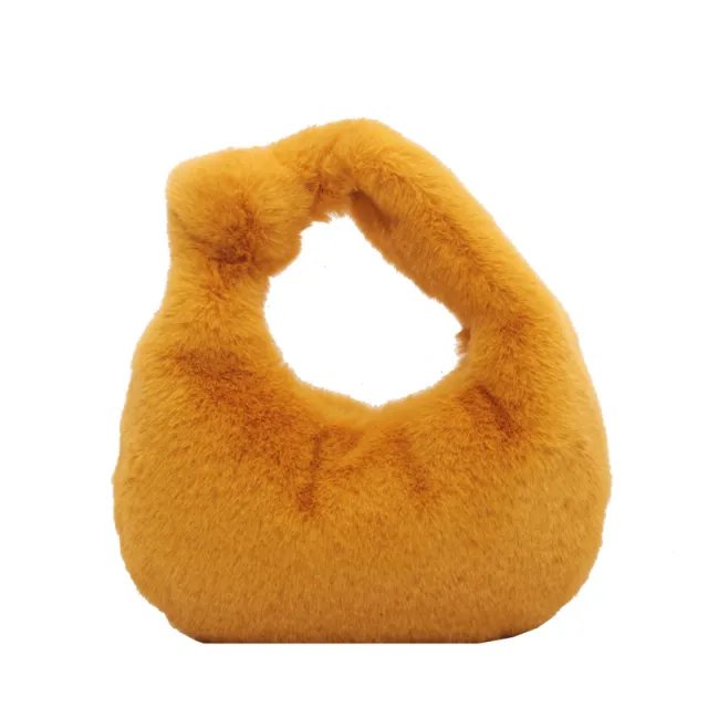 Hand carrying Plush Tote Solid Color Single shoulder Bag Yellow - Shop at LoveMi