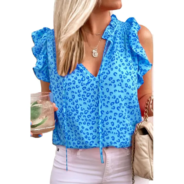 Women's V neck Printed Short Sleeve Blue - Shop at LoveMi