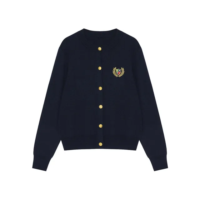 Knitted Round Neck Long Sleeve Coat For Women Navy Blue - Shop at LoveMi