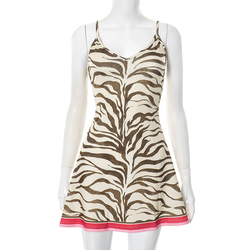 European And American Contrast Color V neck Brace Sexy Print Dress Leopard Print - Shop at LoveMi