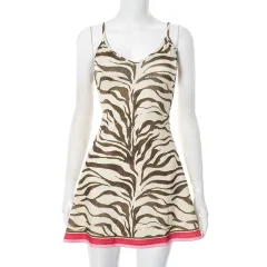 European And American Contrast Colour V-neck Brace Sexy Print Dress - Leopard Print - View 1
