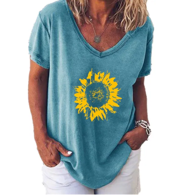 Women's Summer Casual Color Loose Sports Style 3D Printed Short Sleeve V neck T shirt F169Z550 2Xl - Shop at LoveMi