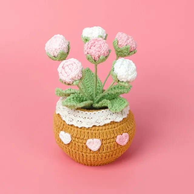Finished Handmade Wool Woven Home Decoration Tulip Potted Plant 6 Gradient Pink Rose - Shop at LoveMi