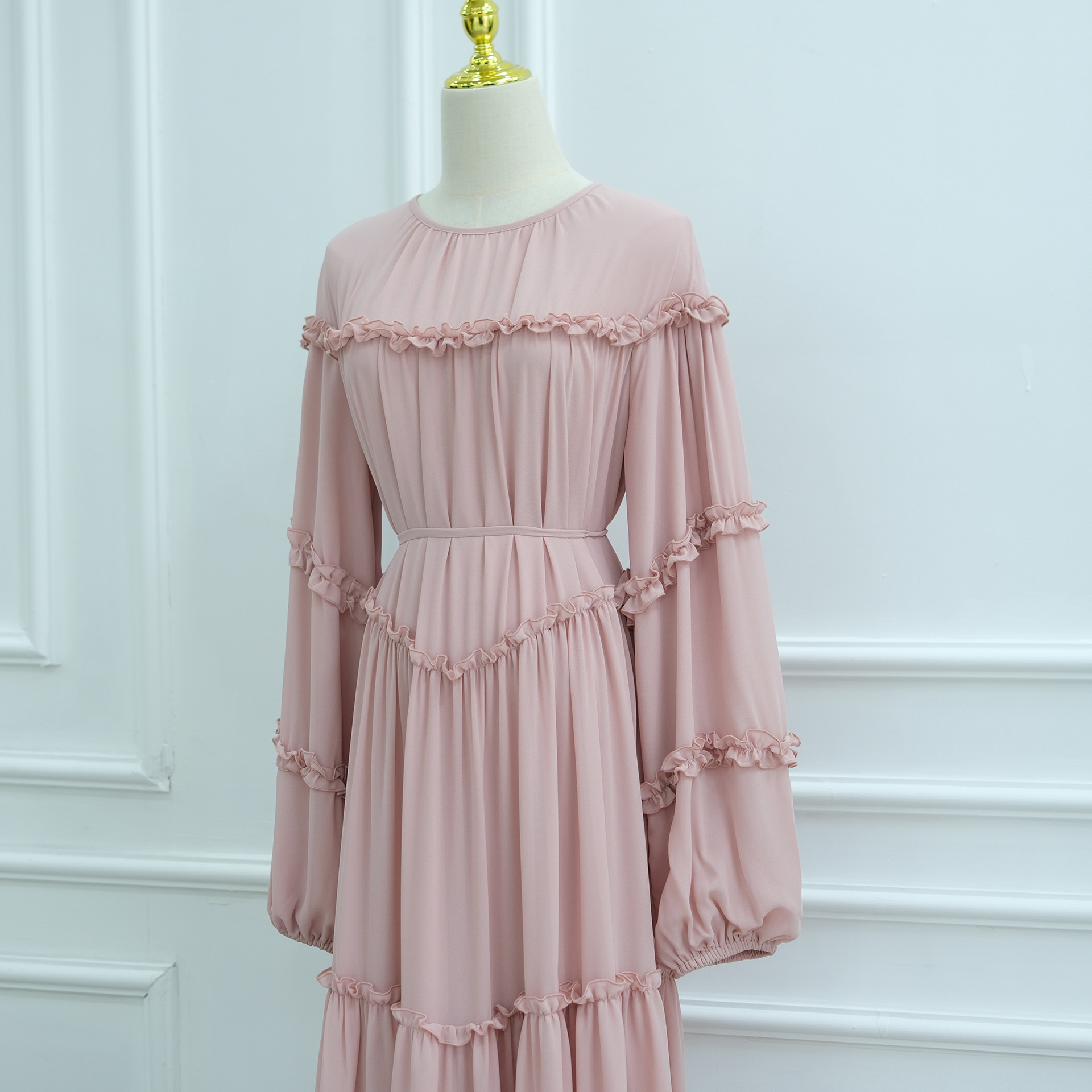 Lace-Trim Long-Sleeve Tiered Maxi Dress — product details and sizing image 8