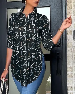 Spring Fresh Fresh Sweet Polyester Cardigan With Collar Slim Fit Women's Shirt - Letter Color-Xl - View 1