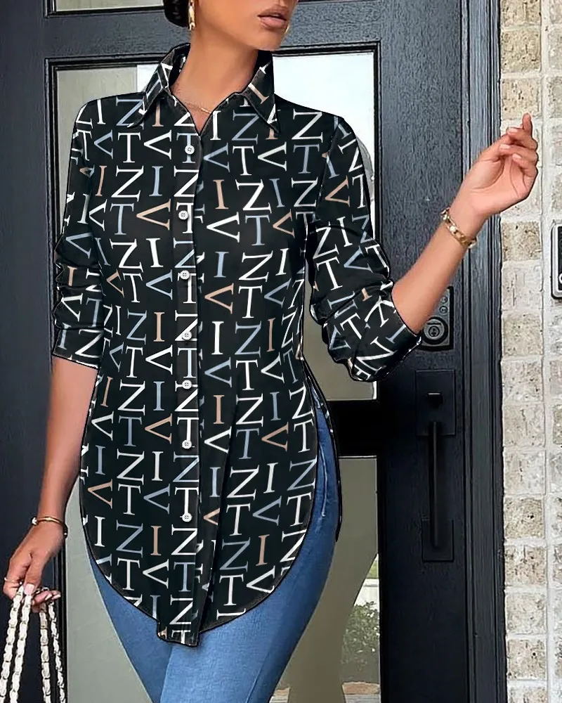 Spring Fresh Fresh Sweet Polyester Cardigan With Collar Slim Fit Women's Shirt - Letter Colour-Xl