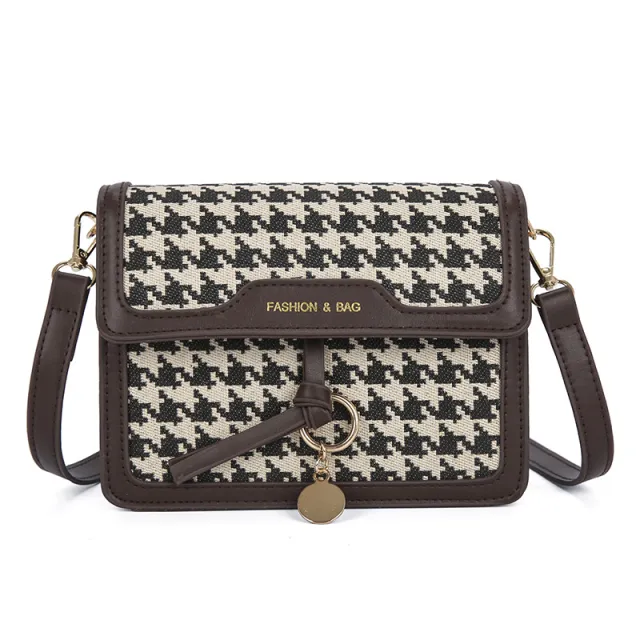 Houndstooth Pattern Large Capacity Women's Fashion Messenger Bag Brown - Shop at LoveMi