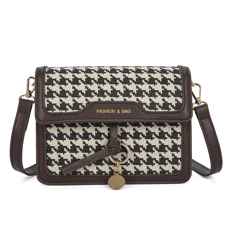 Houndstooth Pattern Large Capacity Women's Fashion Messenger Bag - Brown
