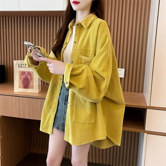 All matching Lazy Style Corduroy Shirt Jacket Yellow - Shop at LoveMi