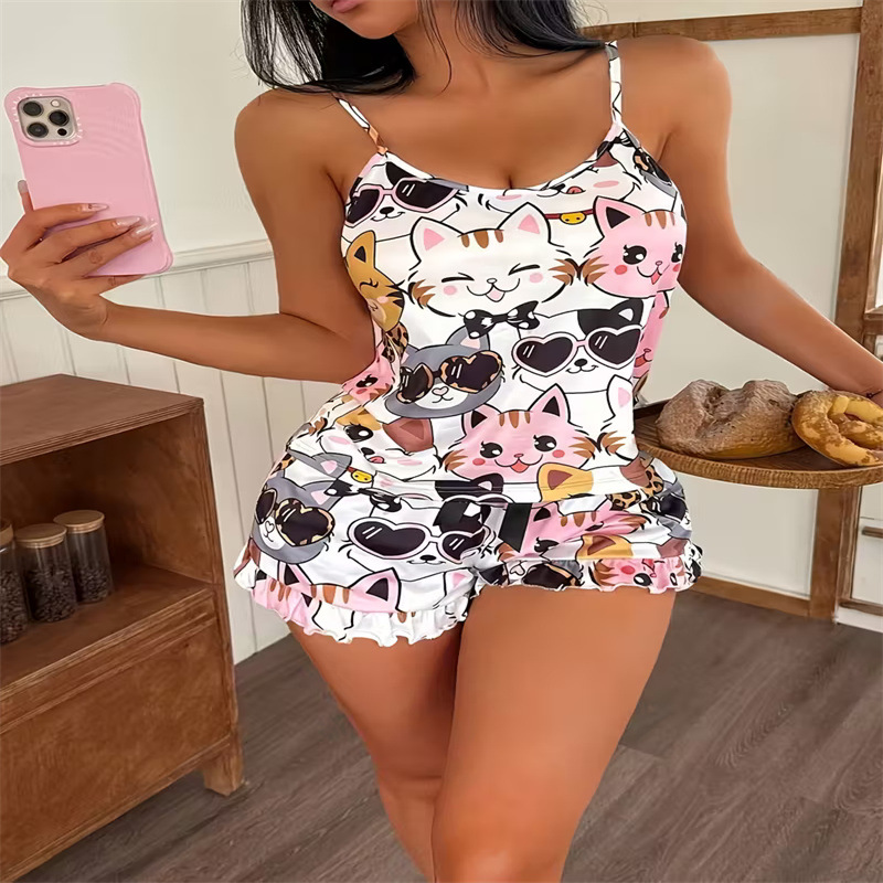 Camisole And Printed Shorts Pajama Set