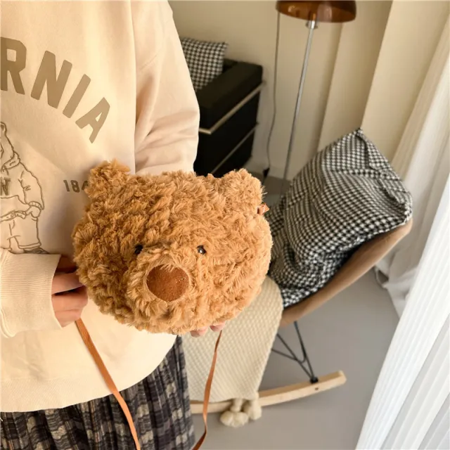 Brown Series Cute Furry Bear Messenger Bag For Girls Brown - Shop at LoveMi