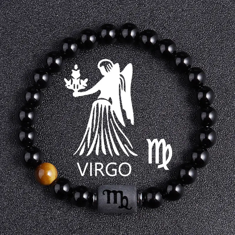 Twelve Constellation Black Glass Tiger-eye Bracelet