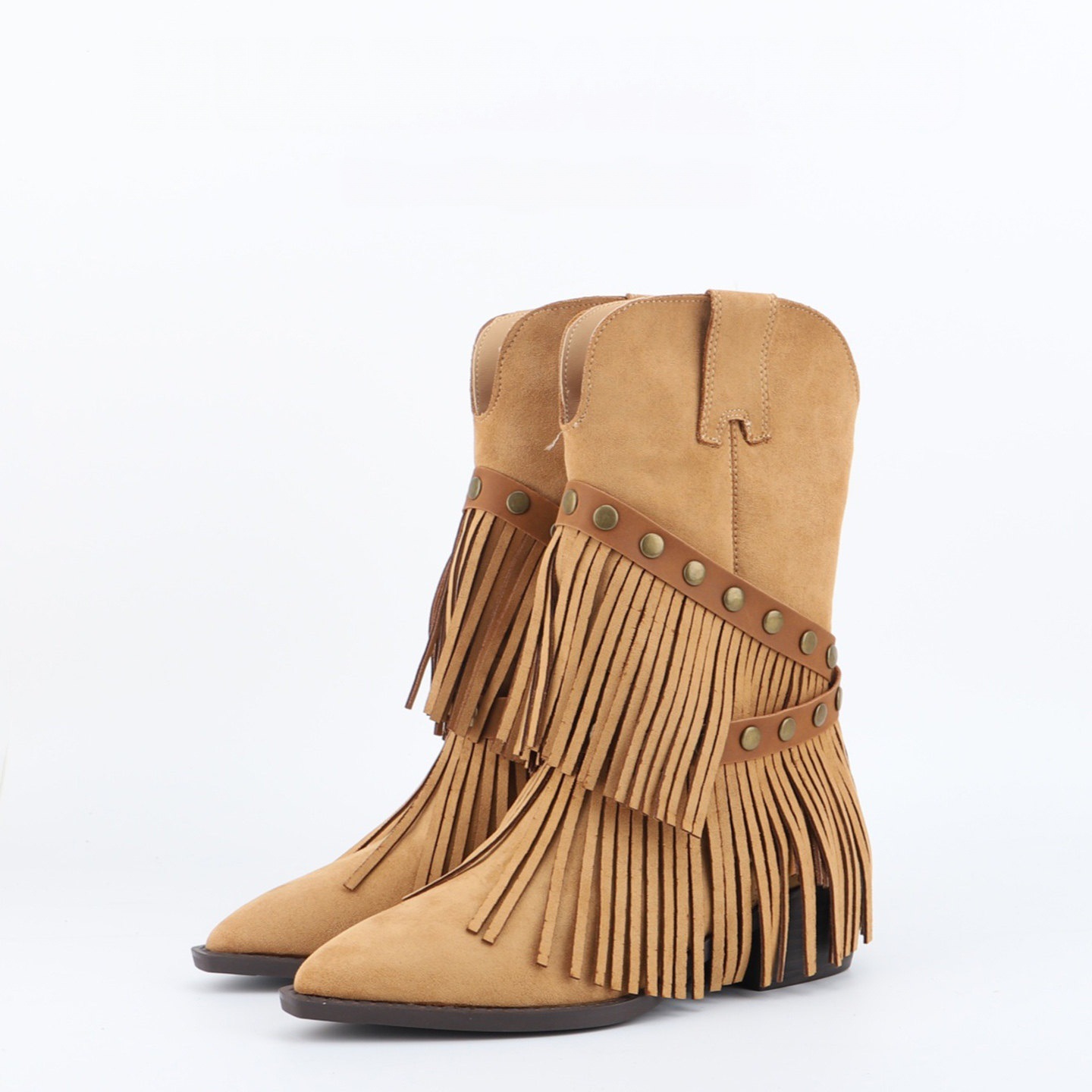 Womens Mid-calf Leather Ankle Boots With A Buckle And Chunky Heel