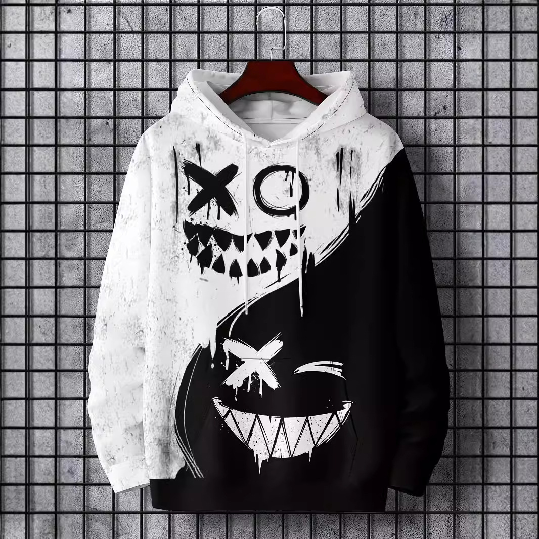 Foreign Trade Autumn and Winter Long Sleeve Hooded Sweatshirt 3D Digital Printing Trendy Devil Smile Men's Hooded Sweater Wholesale