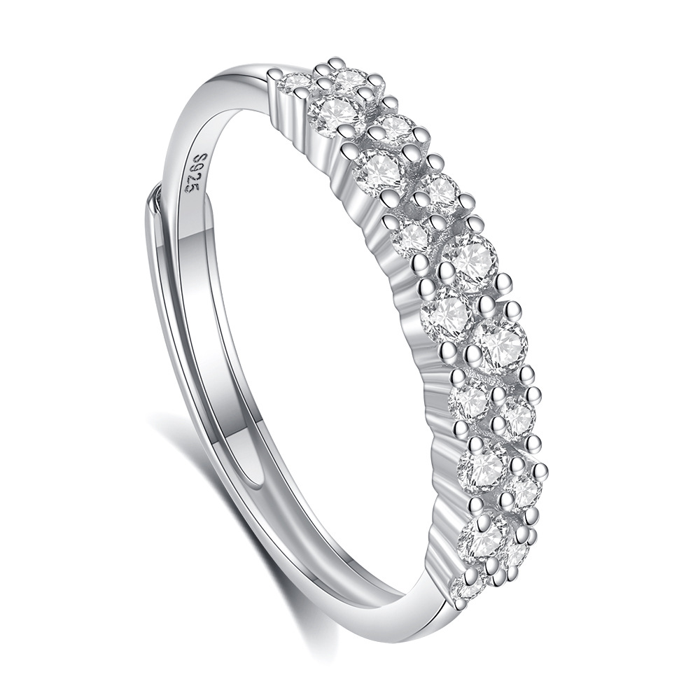 Crater Double Row Diamond Couple Couple Rings S925 Silver Ring Female