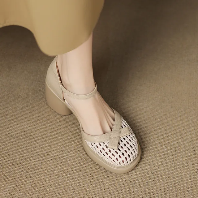 New Versatile Chunky sole Slingback Heels Apricot - Shop at LoveMi