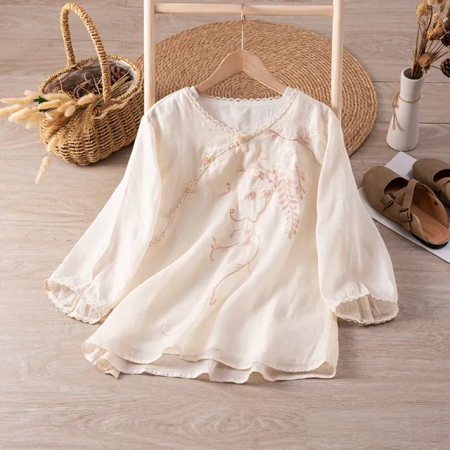 8 New Double layer 34 Sleeve Shirt Summer Beige - Shop at LoveMi