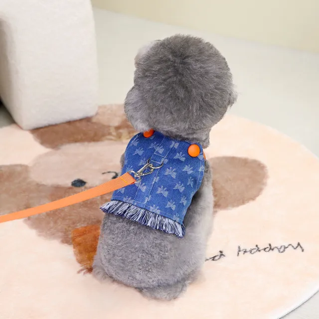 Pet Dog Chest And Back Traction Spring And Summer Denim Clothing Dark Orange - Shop at LoveMi