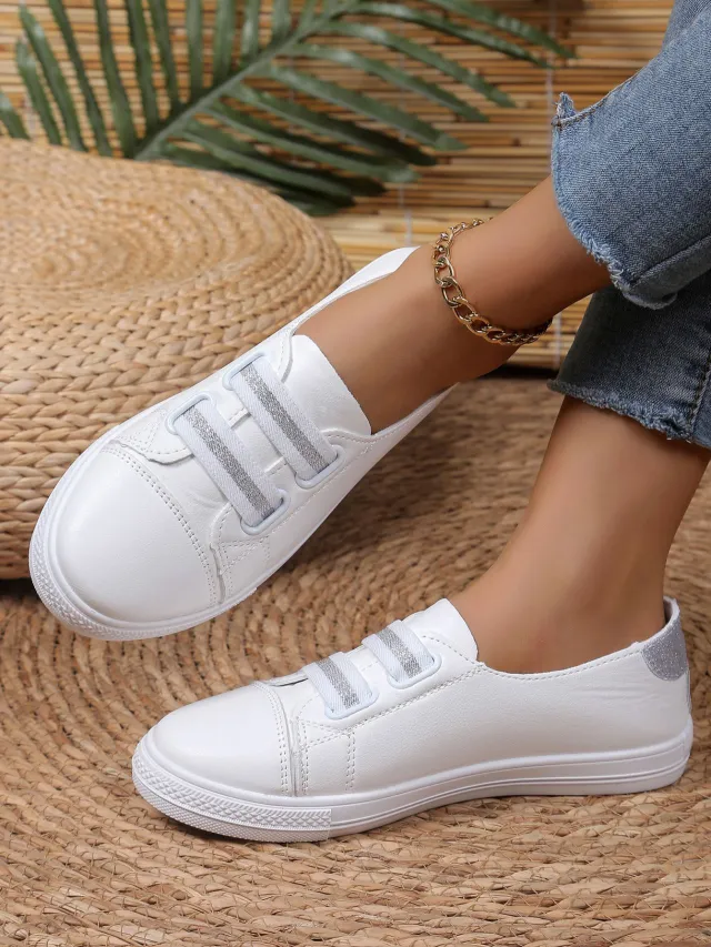 White Shoes Casual Versatile Slip on Lazy Low cut Flat Silver - Shop at LoveMi