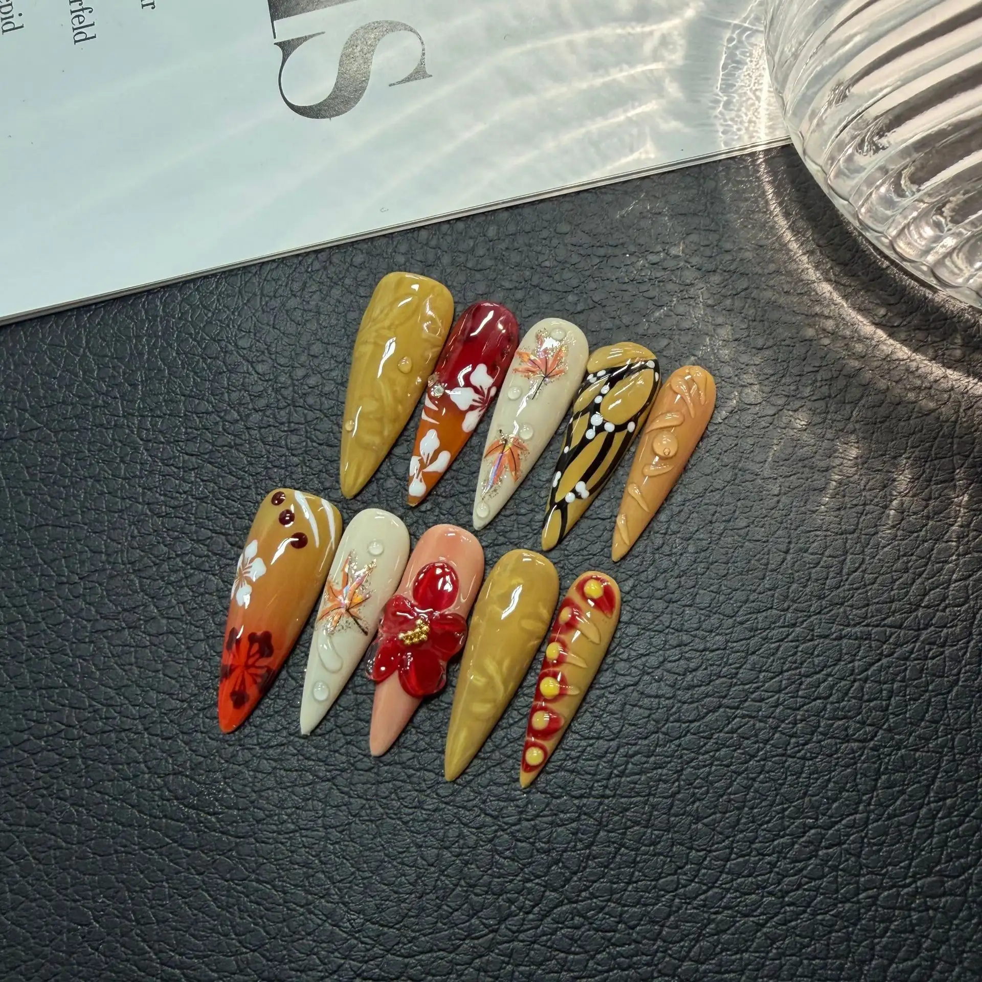 Gilded Carved Wearable Handmade Nail Tips