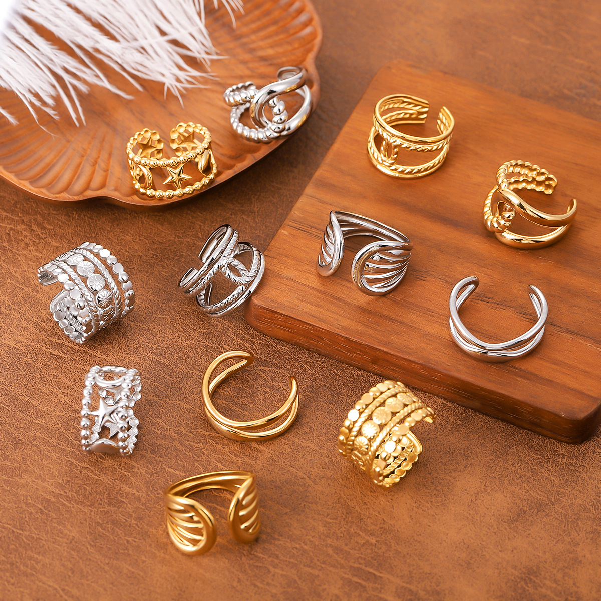 Womens Casual Open-ended Stainless Steel Ring