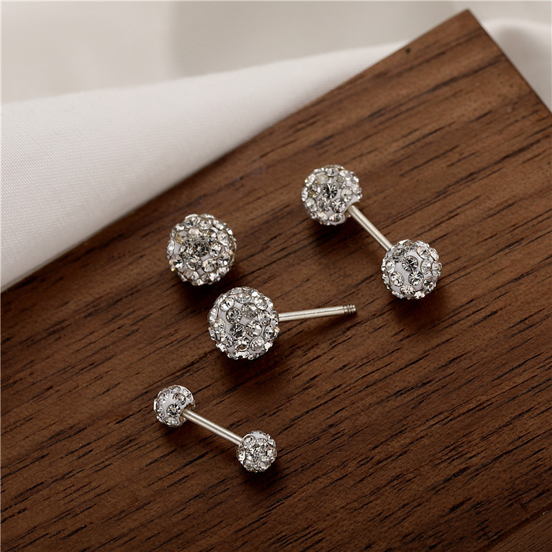 S999 Rhinestone Ball Hanging On Back Of Ear Stud Earrings