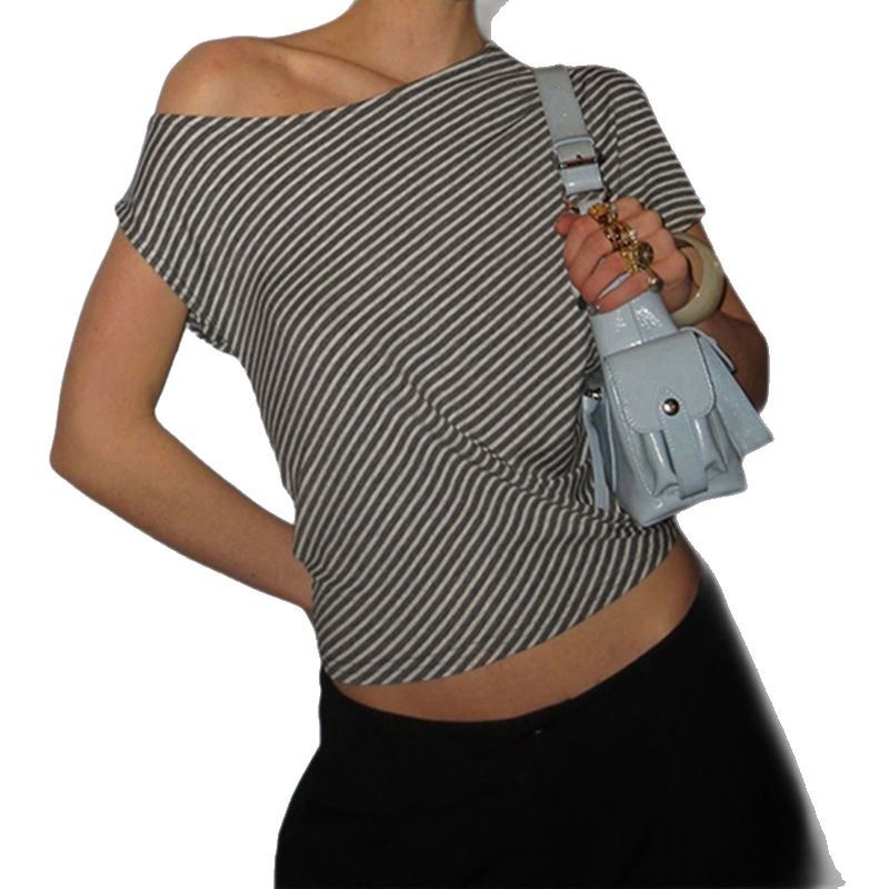 Hot Girl Personality Fashion Shoulder-baring Irregular T-shirt