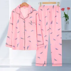 Womens Long-Sleeve Cardigan Pyjama Set Thin Style - Fresh Feathers-Xl - View 1