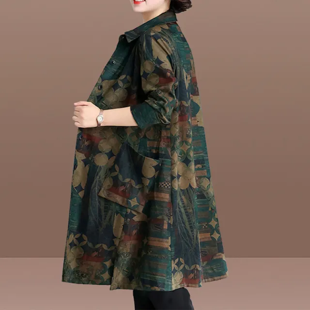 Plus Size Women's Clothing Spring And Autumn Floral Print Trench Coat Color - Shop at LoveMi