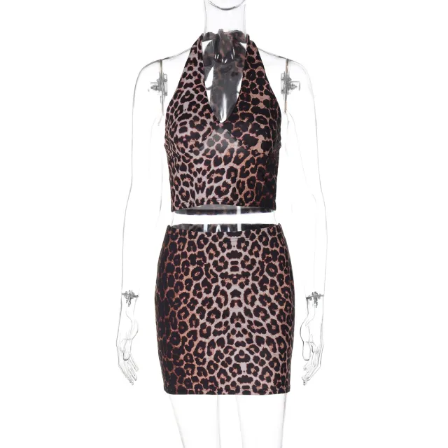 Leopard Print Printed Sexy Hanging Collar Vest Sheath Skirt Suit Leopard - Shop at LoveMi