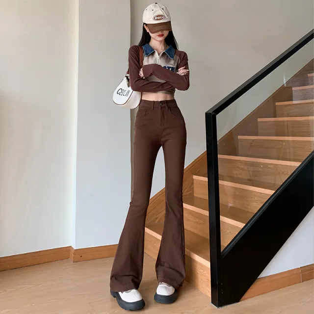 High Street Vintage Coffee Skinny Jeans For Women Coffee Lengthen - Shop at LoveMi
