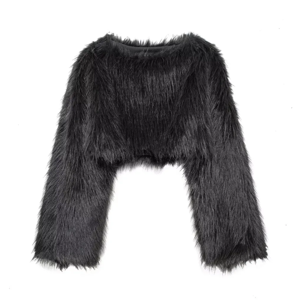 Eco-friendly Faux Fur Short Women's Temperament Wild Coat - Black