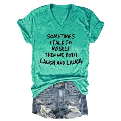 English TIMES Printed T-shirt Women's V-neck Top - 1722 Green - View 1