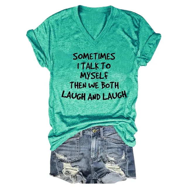 English TIMES Printed T shirt Women's V neck Top 1722 Green - Shop at LoveMi