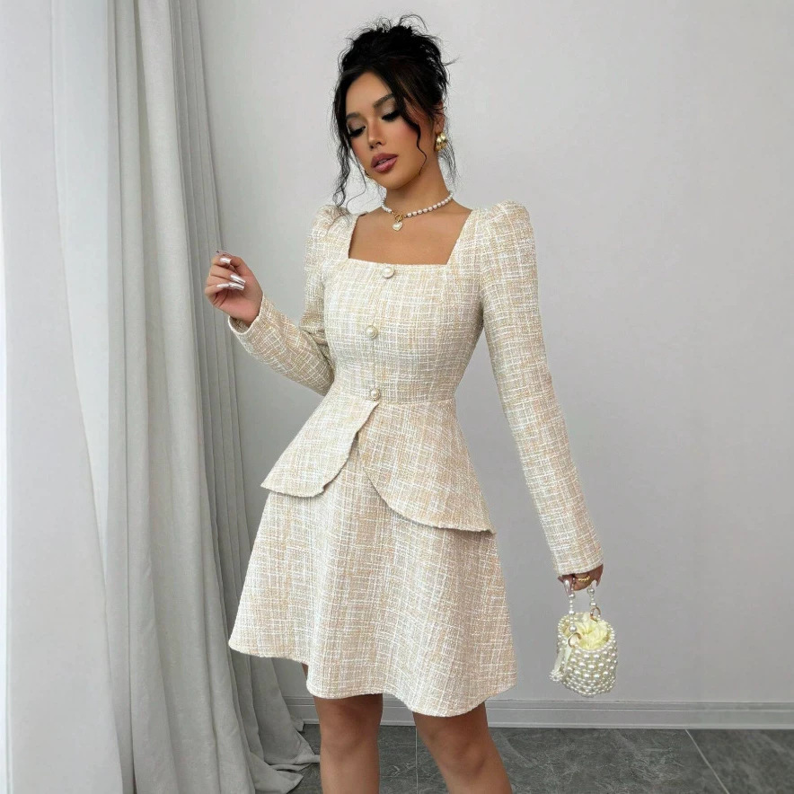 Socialite-style Plaid High-waisted Womens Dress