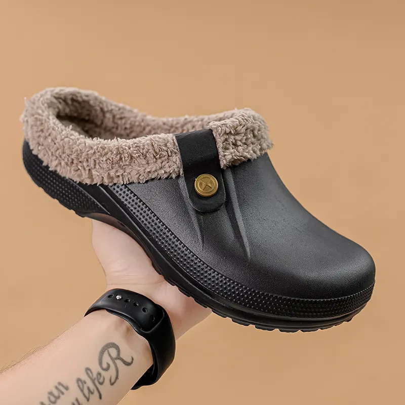 Mens Fleece-Lined Cotton Slippers