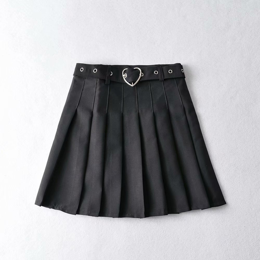 Love Iron Hoop High Waist Pleated Skirt Women's Skirt A- Line Skirt