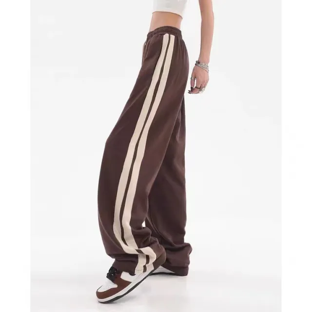Brown American Retro Casual Pants Women's High Street Drawstring Velvet Padded Loose Brown - Shop at LoveMi