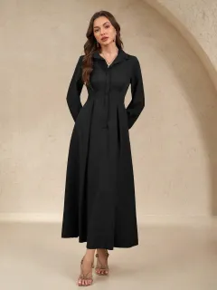 Fashionable And Elegant Long-sleeved Dress For Women - Black - View 1