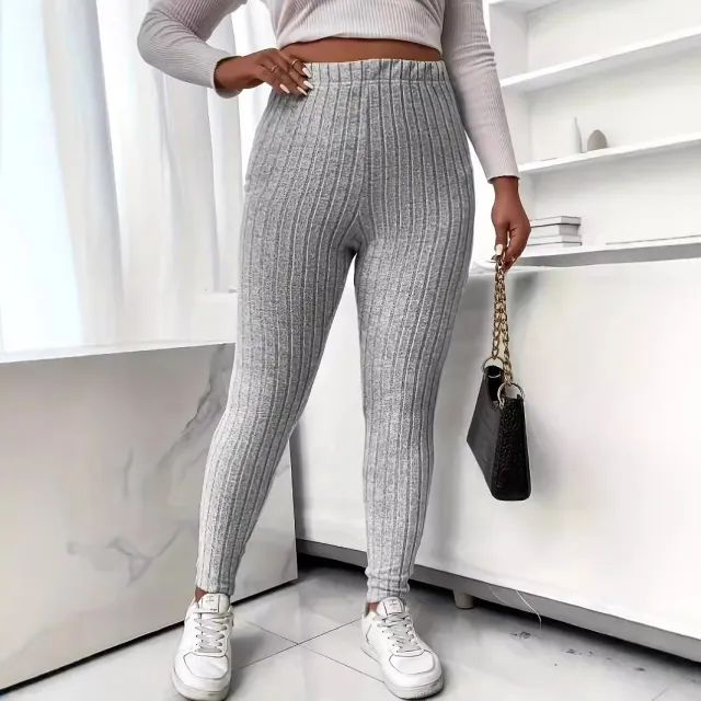 Knit Casual High Waist Women's Leggings Gray - Shop at LoveMi