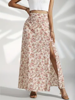 Gentle High Waist Slit Floral Skirt For Women - Yy122 Skirt - View 1