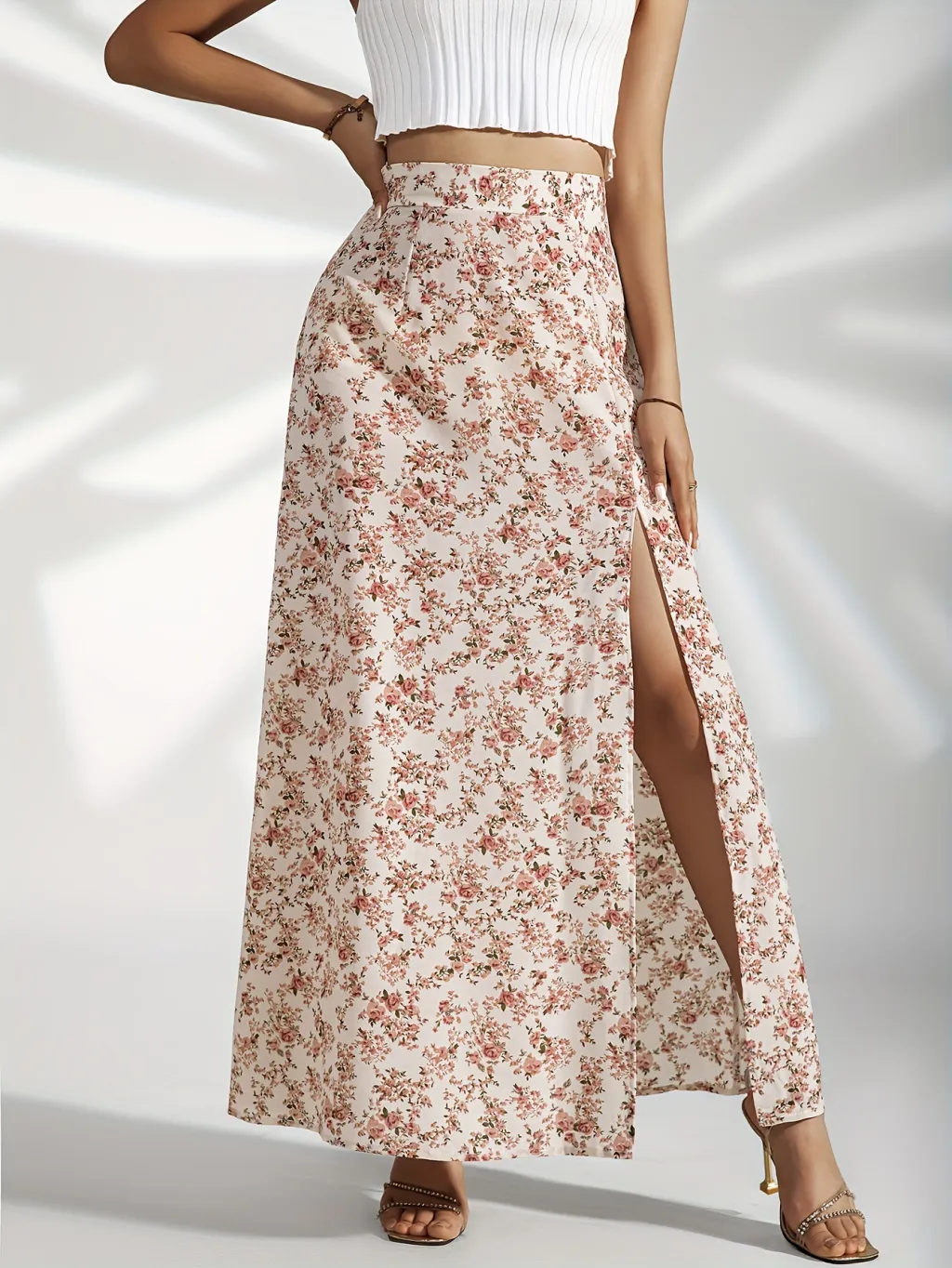 Gentle High Waist Slit Floral Skirt For Women - Yy122 Skirt