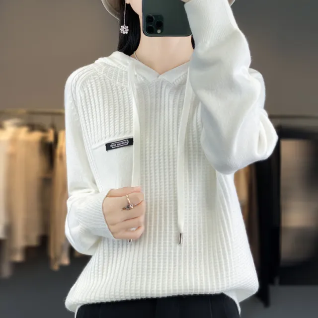 Korean Style Knitted Hooded Sweater Pullover White - Shop at LoveMi