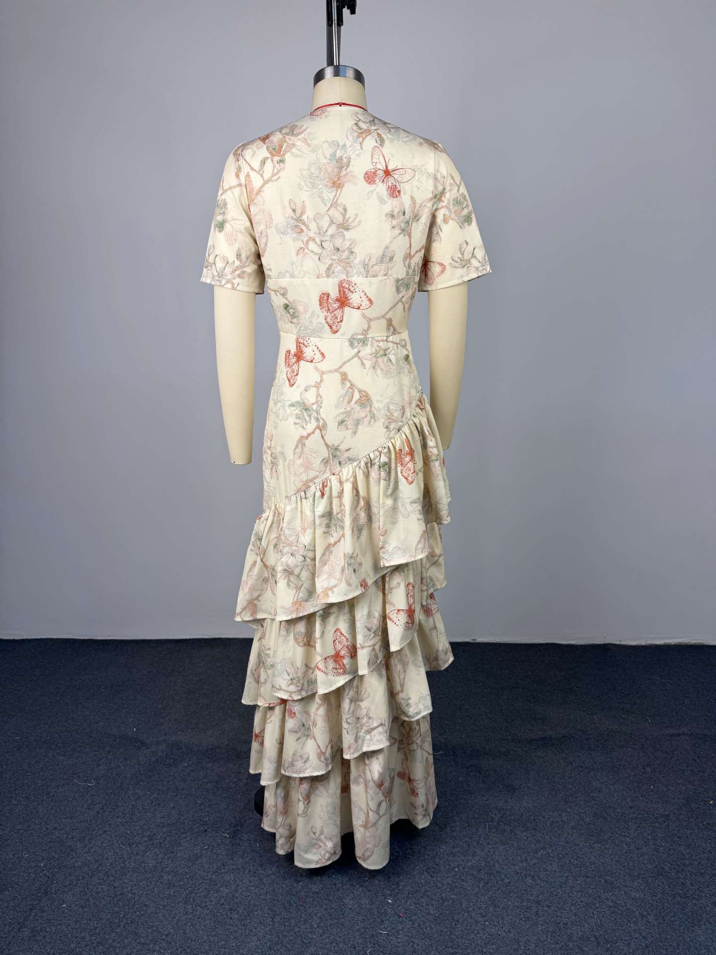 V-neck Floral Ruffled Slim-fit Long Mermaid Dress 8076f082 B8c5 4a7d B2e1 1f19826ada18