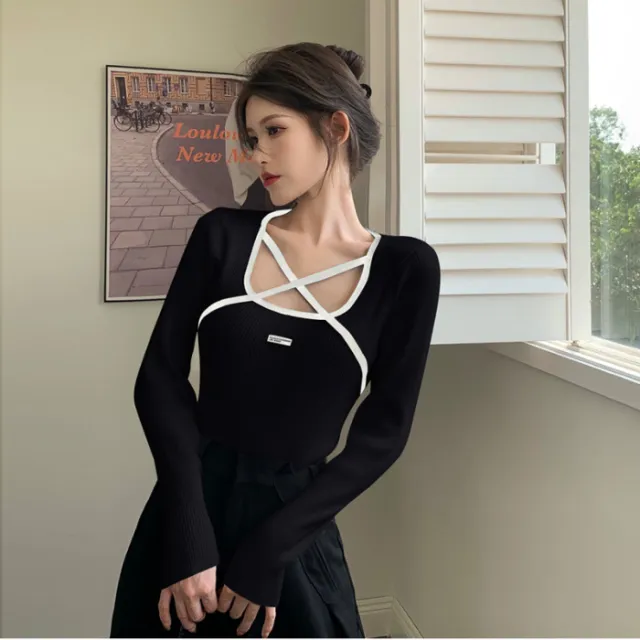Inner Striped Needle Slim Fit Sweater Black - Shop at LoveMi