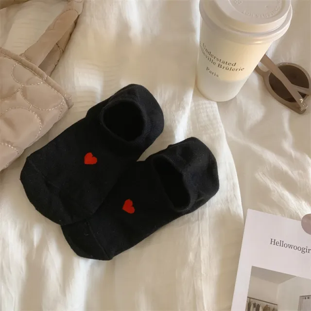 Love Pattern Cotton Women's Low cut Liners Socks Female Invisible Socks Red Heart On Black Background - Shop at LoveMi
