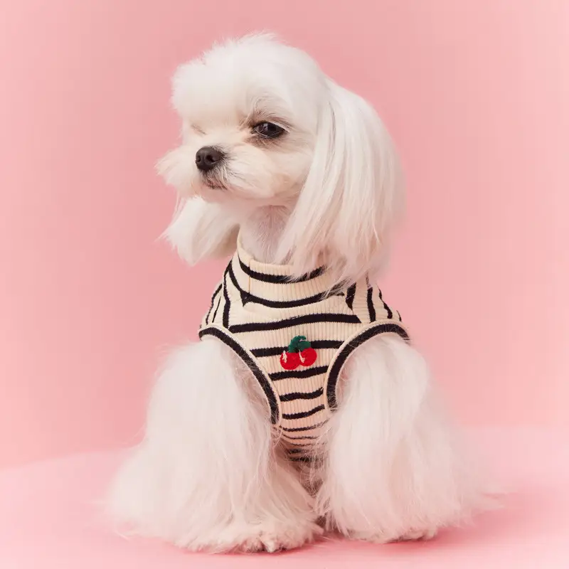 Schnauzer Teddy Bichon Cherry Striped Sleeveless Vest
