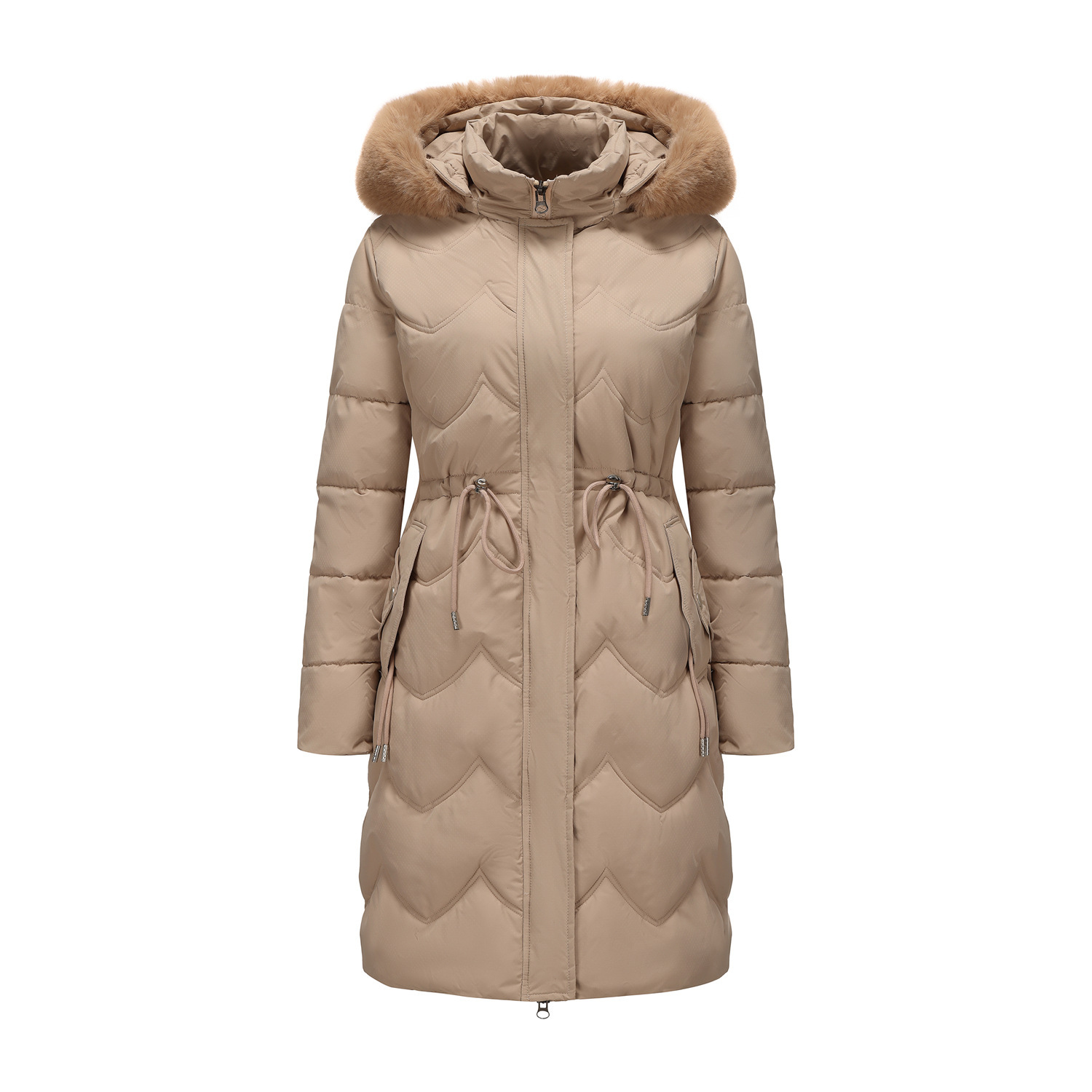 Big Fur Collar Mid-length Thickened Waist-cinching Cotton Coat - Image 6