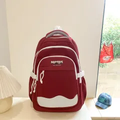 High School Simple Travel Backpack - Red - View 1